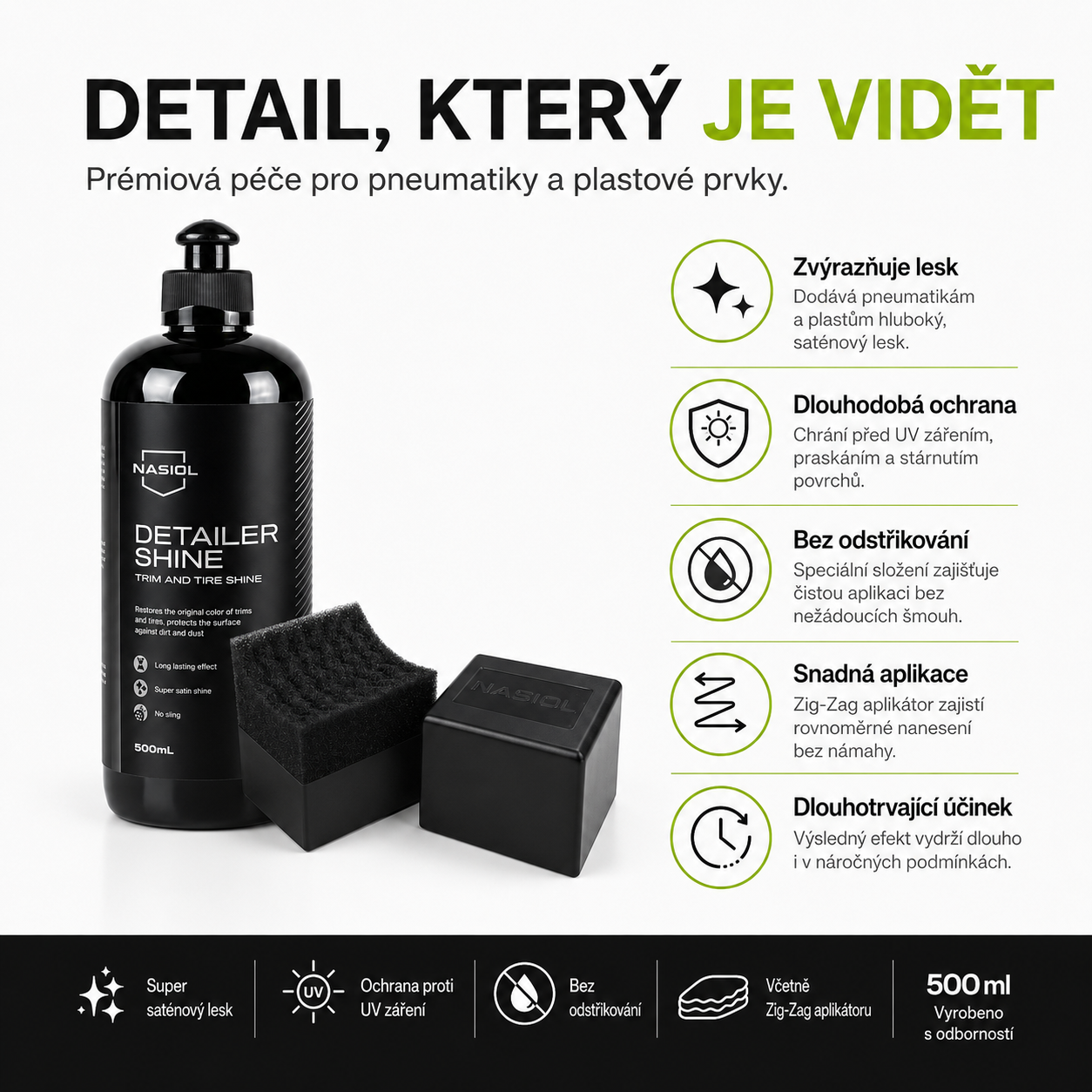 BiCar Detailing Tire Kit – NASIOL DetailerShine 500 ml + aplikátor 1 Kus-4