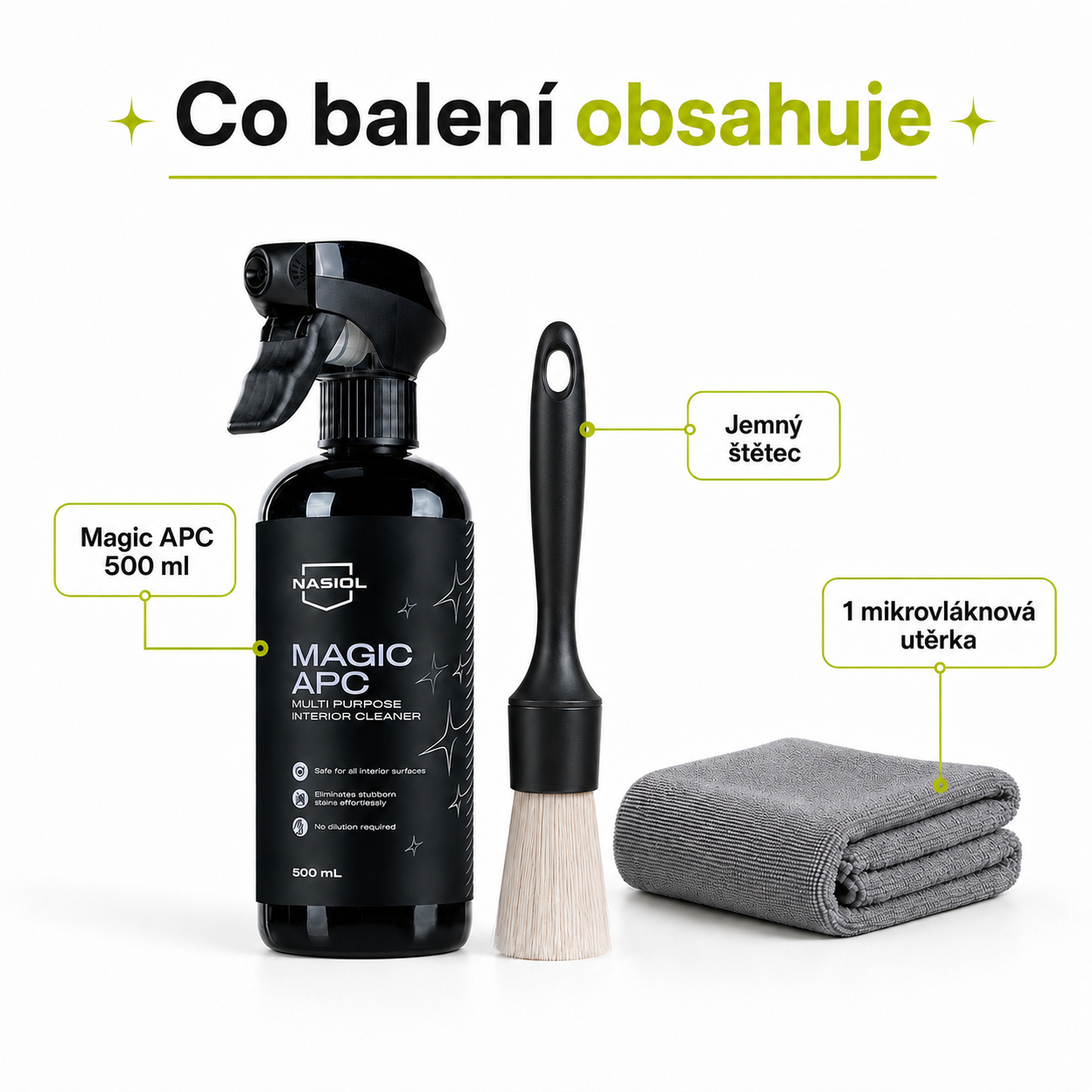 BiCar Detailing Interior Kit – NASIOL Magic APC 500ml + detailingový štětec + mikrovláknová utěrka-1