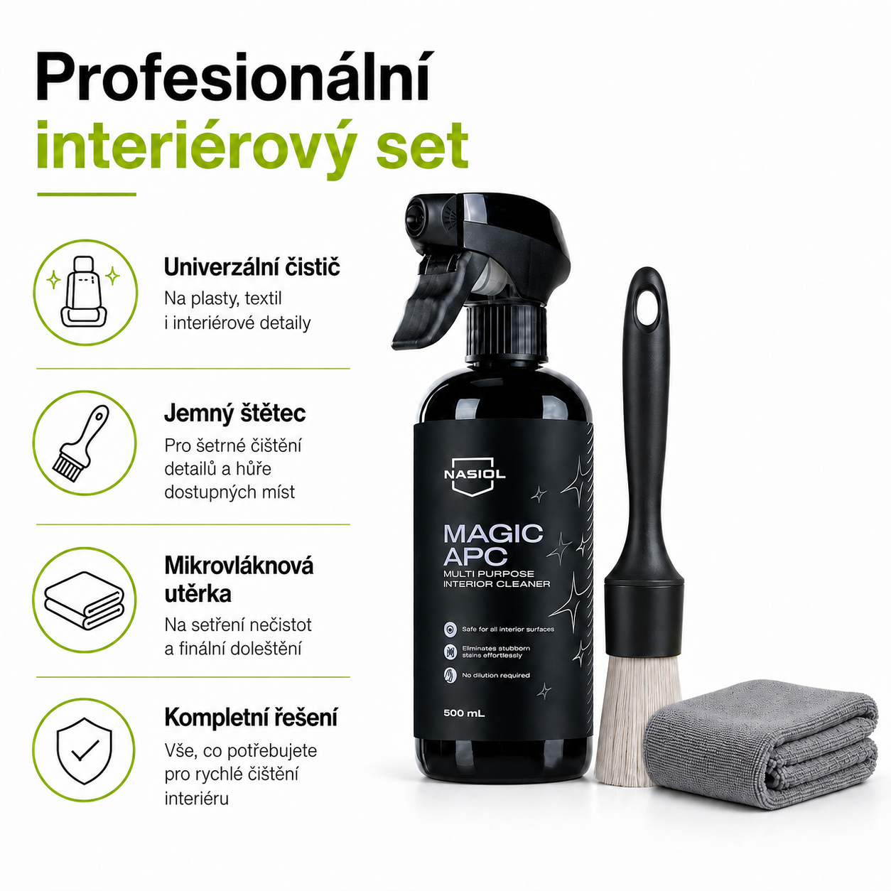 BiCar Detailing Interior Kit – NASIOL Magic APC 500ml + detailingový štětec + mikrovláknová utěrka-2