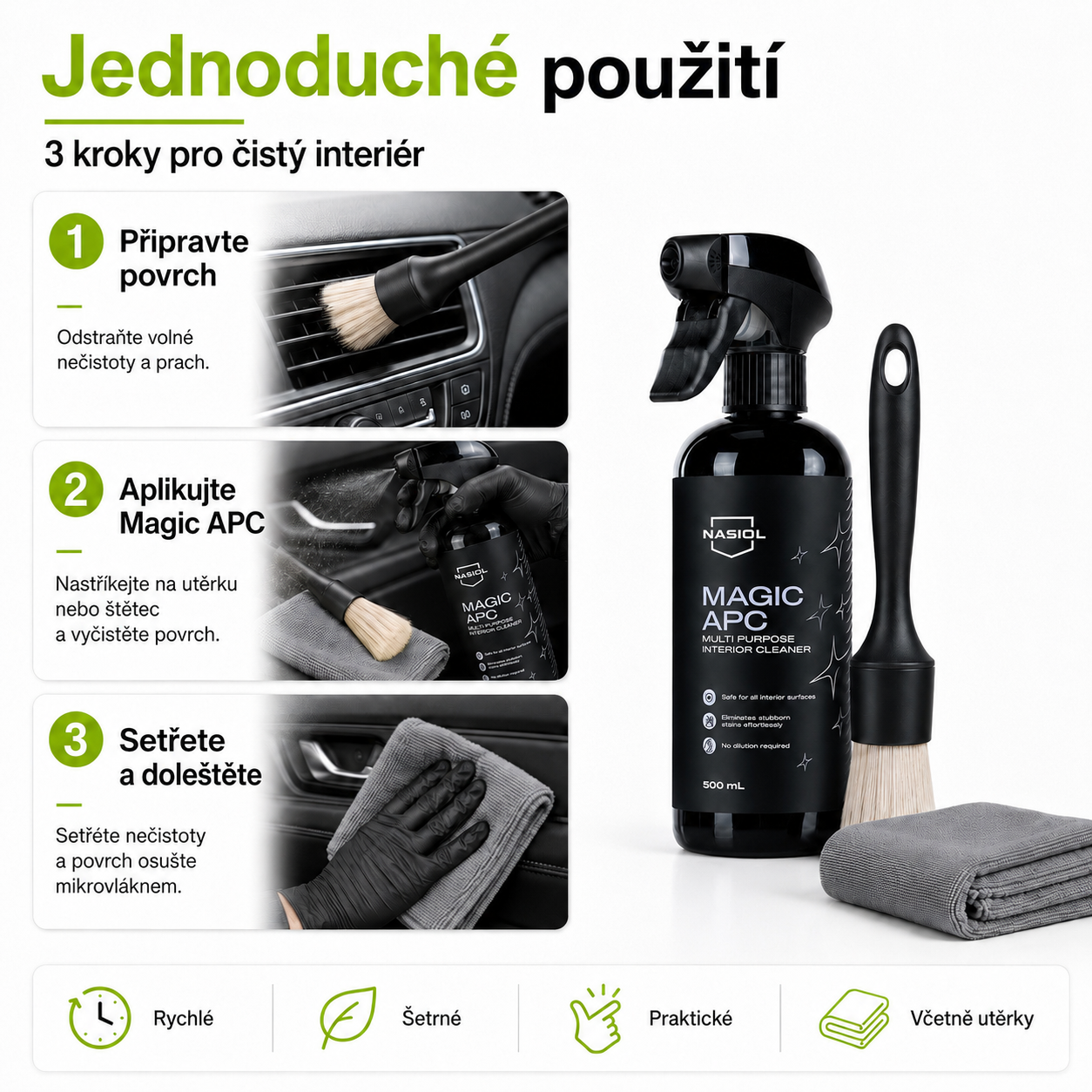 BiCar Detailing Interior Kit – NASIOL Magic APC 500ml + detailingový štětec + mikrovláknová utěrka-4